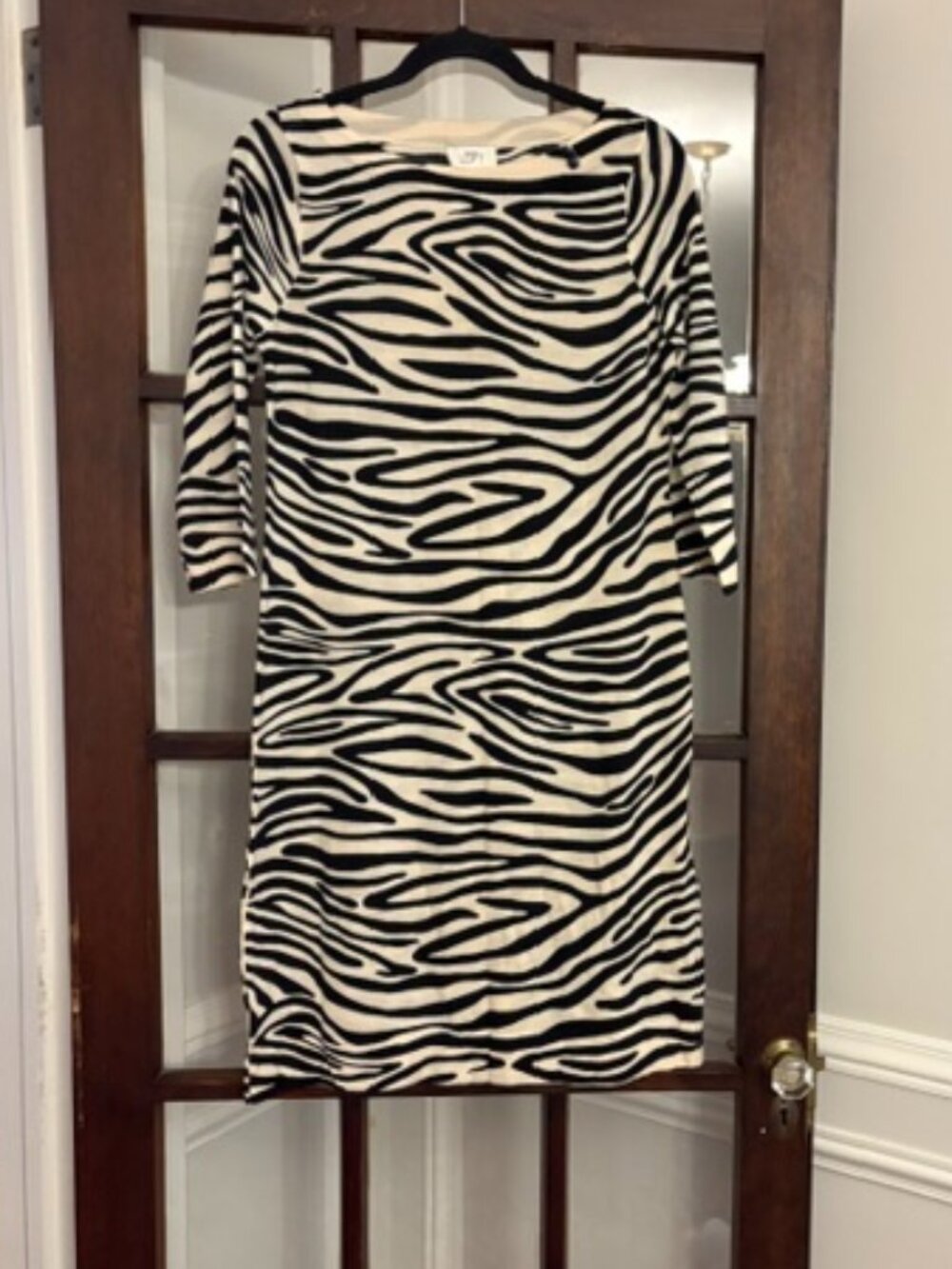 LOFT Vintage Zebra Print 3/4 Sleeve Dress, Size Medium